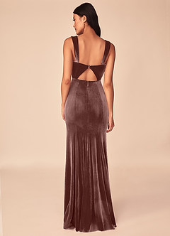 Azazie Lanessa Bridesmaid Dresses Espresso Mermaid V-Neck Keyhole Back Velvet Dress image2
