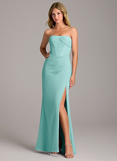 Azazie Chantel Robes de demoiselle d'honneur Robe Fourreau Convertible en Mousseline de soie Sans bretelle Aqua image3