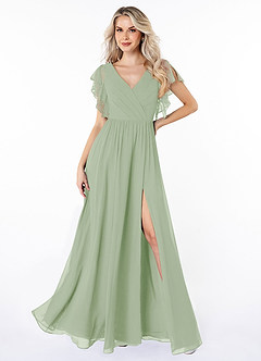 Azazie Zella Bridesmaid Dresses Dusty Sage A-Line Lace Chiffon Dress image1