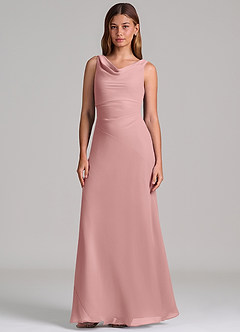 Azazie Nerine Brudtärnklänningar Klä av A-Linje i Chiffong Plisserad Dammig Ros image4