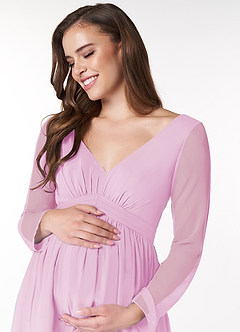 Azazie Teton Brautjungfernkleider für Schwangere A-Linie Langarm Chiffon Bodenlänge Kleid image5