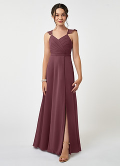 Azazie Emily Junior Sangria A-Line Ruched Chiffon Dress image1