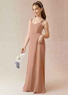 Azazie Denice Junior Champagne Rose A-Line Chiffon Dress image3