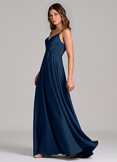 Azazie Amani Bridesmaid Dresses Dark Navy A-Line Pleated Stretch Satin Dress image3