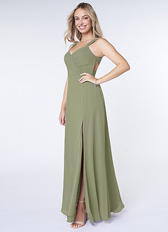 Azazie Nahrin Bridesmaid Dresses Pistachio A-Line V-Neck Pleated Chiffon Dress image3