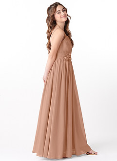 Azazie Astrid Junior Champagne Rose A-Line Floral Chiffon Dress image5