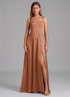 Azazie Rosaline Brautjungfernkleider A-Linie Seitliche Cut-Outs Stretch-Satin Kleid Bronzer image3