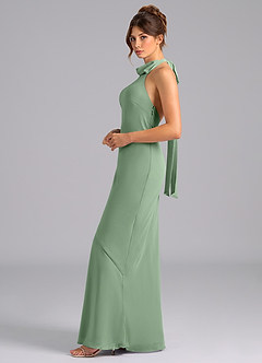 Azazie Velli Vestidos de damas de honor Vestido de Matcha de Gasa de Corte Sirena con Lazo image5