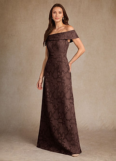 Azazie Medford Final Sale Ganache A-Line Off the Shoulder Floral Burnout Dress image5