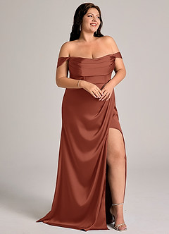 Azazie Johana Bridesmaid Dresses Auburn Mermaid Off the Shoulder Stretch Satin Convertible Dress image11