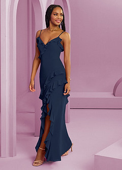 Barbie ♥ Azazie Vestidos de damas de honor Vestido de Azul Marino Oscuro de Gasa de Corte Recto image1