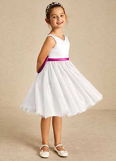 Azazie Seline Flower Girl Dresses Ivory Fuchsia A-Line Bow Tulle Dress image5