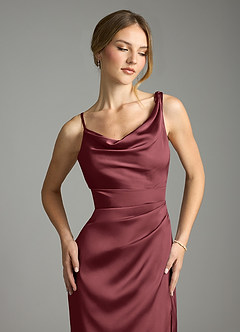 Azazie Samara Robes de demoiselle d'honneur Robe Sirène en Satin extensible Plissée Merlot image5