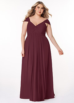 Azazie Kaitlynn Bridesmaid Dresses Cabernet Empire Ruched Chiffon Convertible Dress image10