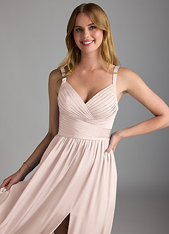 Azazie Chanel Brautjungfernkleider A-Linie Plissee Stretch-Satin Kleid Zartrosa image3