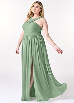 Azazie Elvira Abiti da Damigella Abito A-Line in Chiffon Plissettato Matcha image9