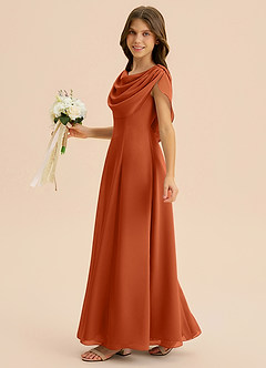 Azazie Lambie Junior Burnt Orange A-Line Pleated Chiffon Dress image4