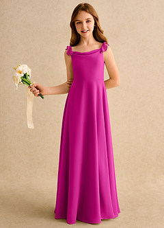 Azazie Puppy Girls Formal Abiti da Ragazza di Fiori Abito A-Line in Chiffon Plissettato Fucsia image4
