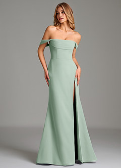 Azazie Riley Bridesmaid Dresses Agave Sheath Off the Shoulder Chiffon Convertible Dress image1