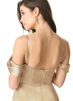 Azazie Liv Bridesmaid Dresses Champagne Sheath Off the Shoulder Metallic Satin Convertible Dress image8