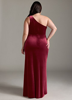 Azazie Argan Bridesmaid Dresses Burgundy Mermaid One Shoulder Pleated Velvet Dress image10