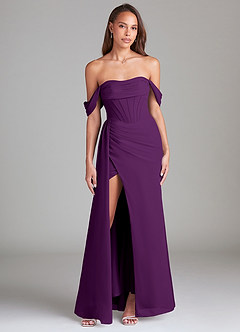 Azazie Amyra Robes de demoiselle d'honneur Robe Fourreau Convertible en Mousseline de soie Épaule décolletée Grain De Raisin image1