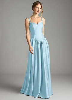 Azazie Evadina Suknie dla druhen Linia A Gorset Satyna elastyczna Do ziemi Sukienka image1