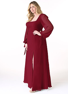 Azazie Leonia Bridesmaid Dresses Burgundy A-Line Long Sleeve Chiffon Dress image9