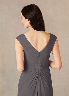 Azazie Sally Abiti per la Madre della Sposa Abito A-Line in Chiffon con Scollo a V a Pieghe Grigio Acciaio image5