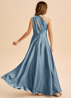 Azazie Charlize Junior Dusty Blue A-Line Pleated Stretch Satin Dress image2