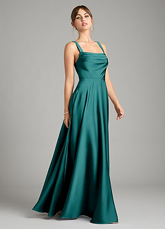 Azazie Shaude Bridesmaid Dresses Peacock A-Line Pleated Stretch Satin Dress image7