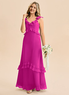 Azazie Tavie Junior Vestido de Fucsia de Gasa de Corte en A con Volante image1