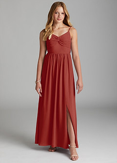 Azazie Zeya Junior Terracotta A-Line Chiffon Dress image3