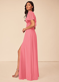 Azazie Kimber Bridesmaid Dresses Flamingo A-Line Flounce Sleeve Chiffon Dress image7