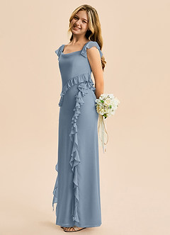 Azazie Aveline Junior A라인 셔링 쉬폰 플로어 길이 주니어 신부 들러리 드레스 image6