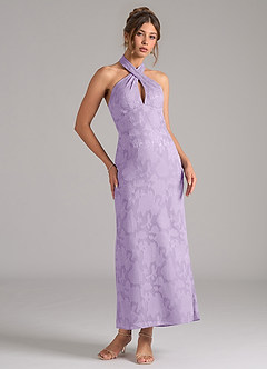 Azazie Marlissa Bridesmaid Dresses Lilac Sheath Pleated Floral Burnout Dress image5