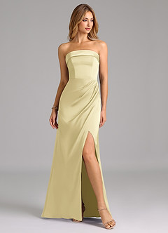 Azazie Aretha At-home Try On Dresses Espresso A-Line Strapless Stretch Satin Convertible Dress image5