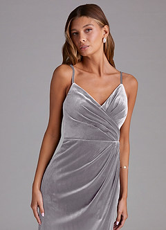 Azazie Maci Bridesmaid Dresses French Lilac Sheath Pleated Velvet Dress image6