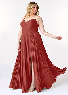 Azazie Vini Brautjungfernkleider A-Linie V-Hals Gefaltet Chiffon Kleid Terrakotta image10