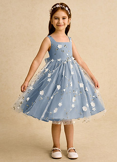 Azazie Bean Blumenmädchenkleider Ballkleid ärmellos Tüll Kleid Staubblau image4