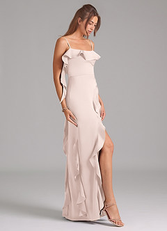 Azazie Malia 신부 들러리 드레스 A라인 사이드 슬릿 스트레치 새틴 바닥 길이 드레스 image5