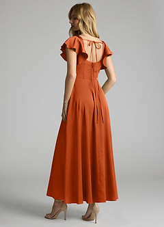 Azazie Bondi 신부 들러리 드레스 A라인 셔링 스트레치 새틴 발목 길이 드레스 image2