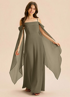 Azazie Moana Junior Linia A Pofałdowany Szyfon Długość podłogi Młodsza druhna Sukienka image1