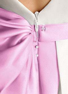 Azazie Cherry Flower Girl Dresses Ivory Candy Pink Ball-Gown Pleated Matte Satin Dress image6