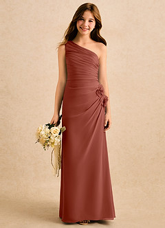 Azazie Sophie Girls Formal Flower Girl Dresses Auburn Sheath One Shoulder Chiffon Dress image1