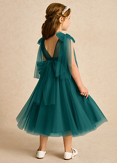 Azazie Dori Robe Demoiselle D'honneur Fillette Robe Trapèze en Tulle Rayé Paon image3