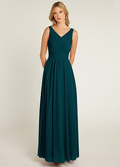Azazie Pierrette Bridesmaid Dresses Pine A-Line Pleated Chiffon Dress image1