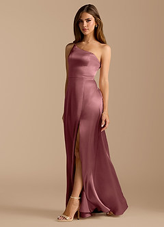 Azazie Trina Bridesmaid Dresses Vintage Mauve A-Line One Shoulder Metallic Satin Dress image1