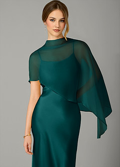 Azazie Jaleesa Abiti da Damigella Abito A-Line in Raso Elasticizzato Collo Alto Verde Pavone image2