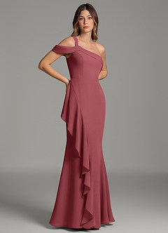 Azazie Ashlynn Vestidos de damas de honor Vestido Merlot de Gasa de Corte Sirena con Hombros descubiertos image4